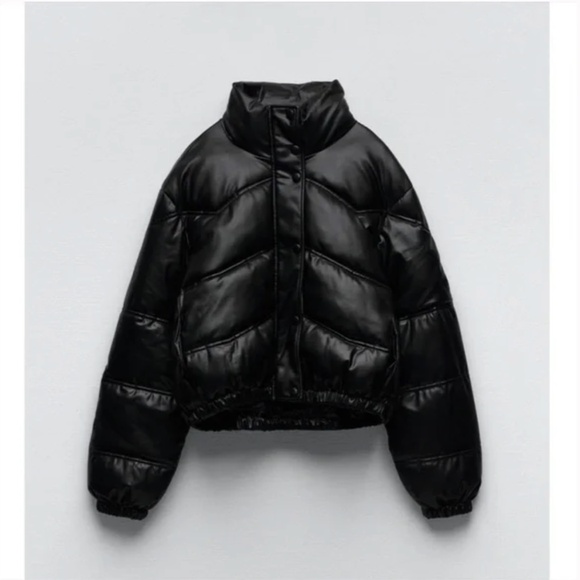 ZARA CROPPED FAUX LEATHER PADDED PUFFER JACKET NWT - Picture 7 of 11